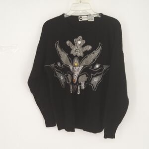 CEDARS VINTAGE MEDIUM BEADED WOOL ANGORA SWEATER